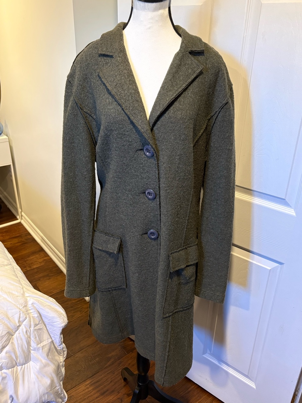 Current Olive Green Wool Blend Oversized Longline Coat Jacket